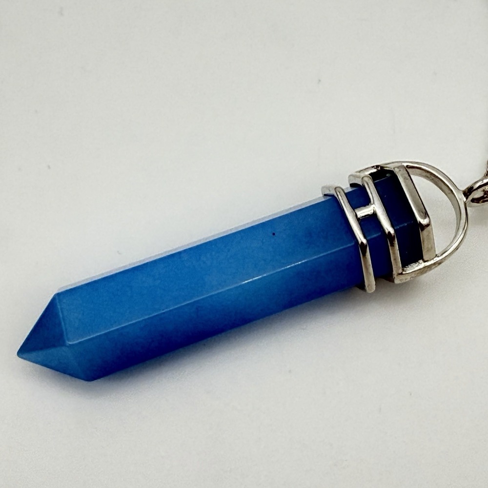 Vtg QVC Sterling Silver NF 925 Blue Jadite Spinel Pendulum Necklace Thailand - Picture 5 of 14